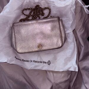 Tory Burch Metallic Pink Crossbody Bag gold and silver used condition